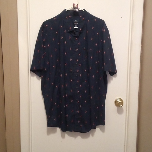 George Classic Fit Flamingo Short Sleeve Button Down Shirt - Size 2XL - Picture 1 of 8